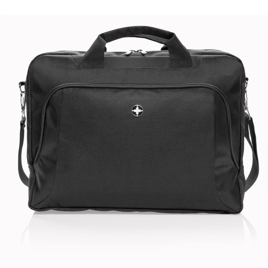 Swiss Peak Deluxe Laptop-Tasche 15,6 Zoll aus 1680D-Polyester, schwarz, mit Logo veredelbar Swiss Peak Deluxe Laptop-Tasche 15,6 Zoll aus 1680D-Polyester, schwarz, mit Logo veredelbar