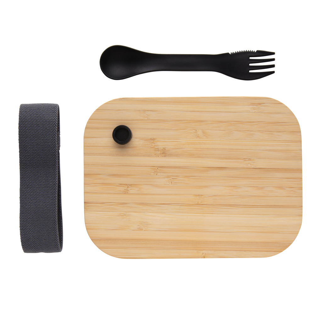 XD Collection Glas-Lunchbox mit Bambusdeckel und Göffel — bedruckbar XD Collection Glas-Lunchbox mit Bambusdeckel und Göffel — bedruckbar