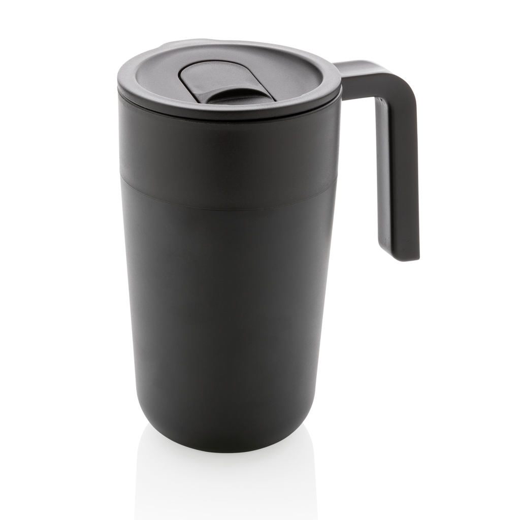 XD Collection GRS recycelter PP-Becher mit Griff 480 ml, Edelstahl, BPA-frei