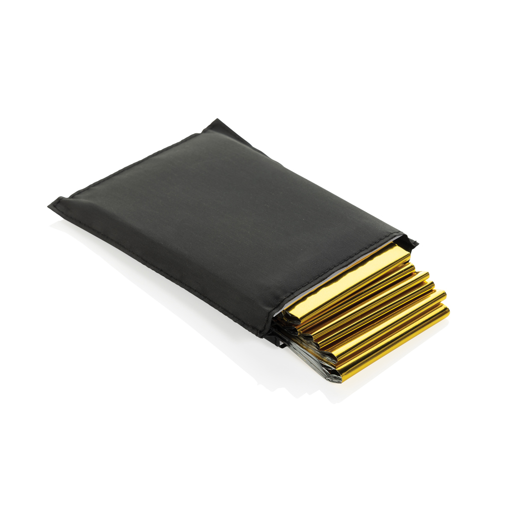 Solra Rettungsdecke aus PET-Mylar mit RCS-rPET-Tasche, bedruckbar