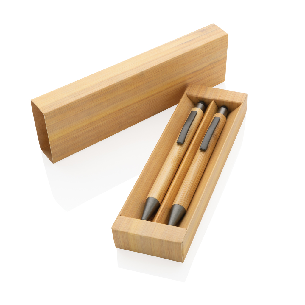 XD Collection Bambus-Stifteset in FSC-Geschenkbox – Kugelschreiber und Bleistift mit Lasergravur