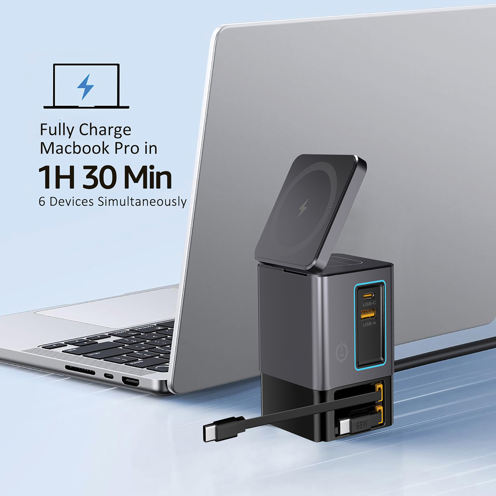 Urban Vitamin Sacramento 105W GaN-Charger mit einziehbaren USB-C-Kabeln & Wireless-Charging