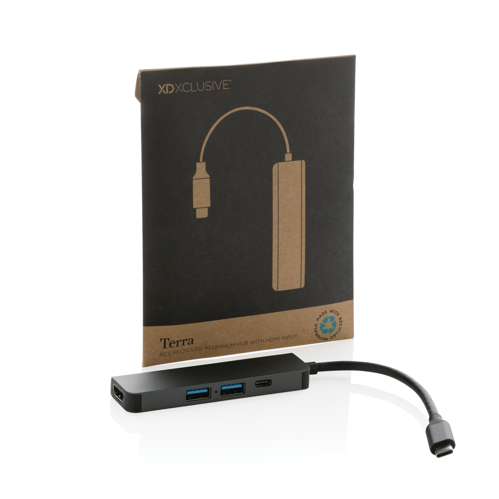Terra Connect Hub aus recyceltem Aluminium – Innovatives Werbegeschenk mit Logo