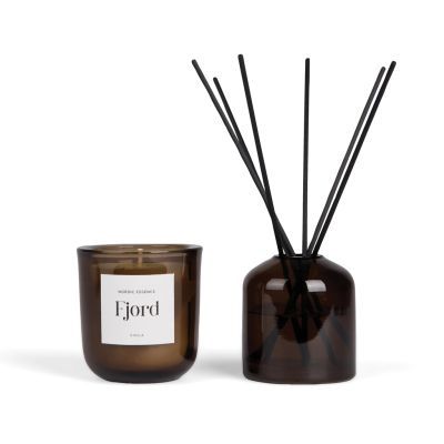 VINGA Nordic Essence Ambiente-Set – Sojawachs-Kerze und Diffusor im Glas, mit Tampondruck