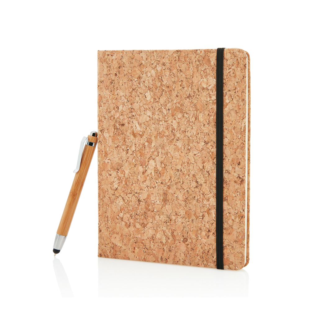 XD Collection Kork-Notizbuch A5 mit Bambus-Stift und Stylus, FSC-Mix