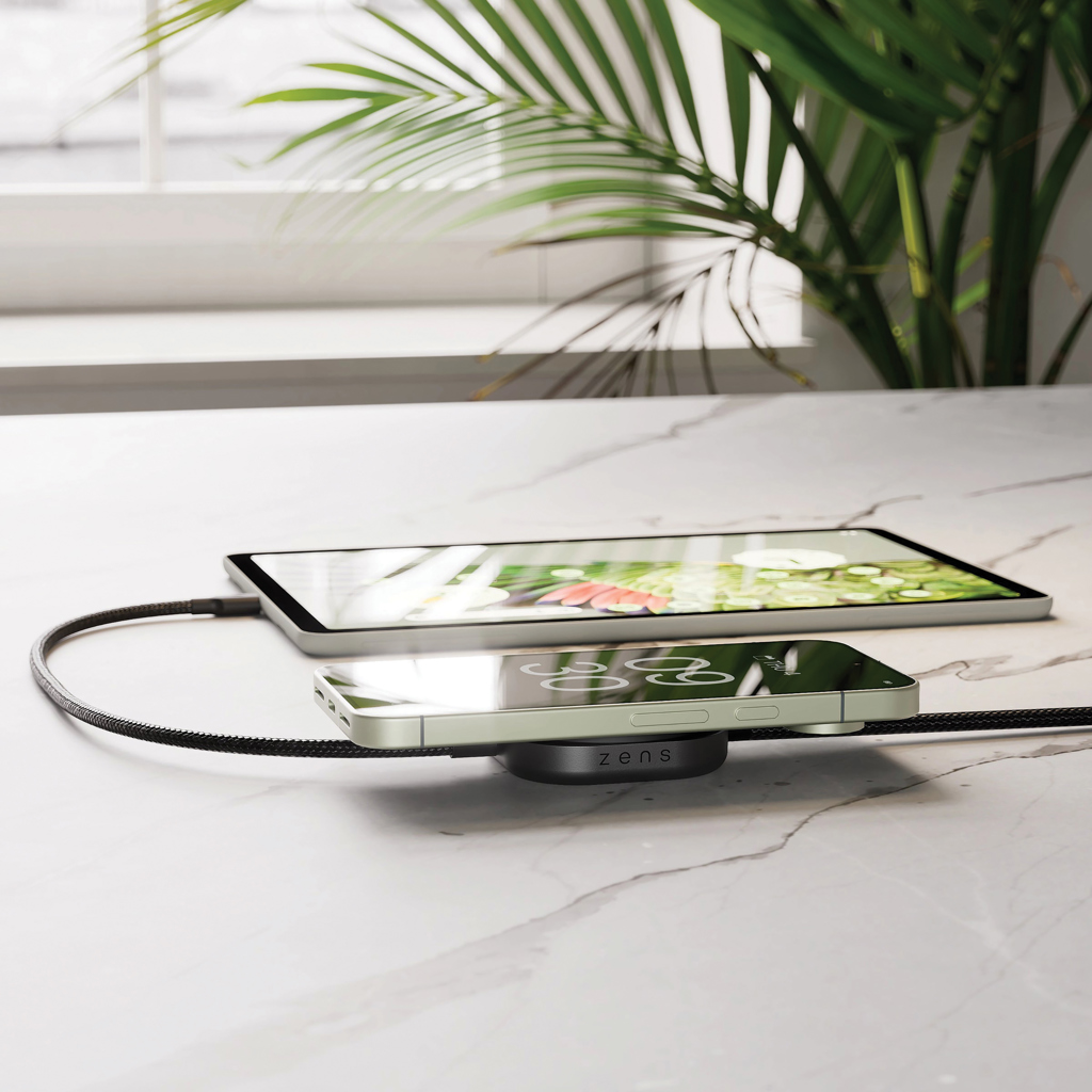 Zens Ladekabel USB C-C Pro 2 – 2-in-1 mit Qi2 15 W kabellos, Aluminium, mit Logo Zens Ladekabel USB C-C Pro 2 – 2-in-1 mit Qi2 15 W kabellos, Aluminium, mit Logo