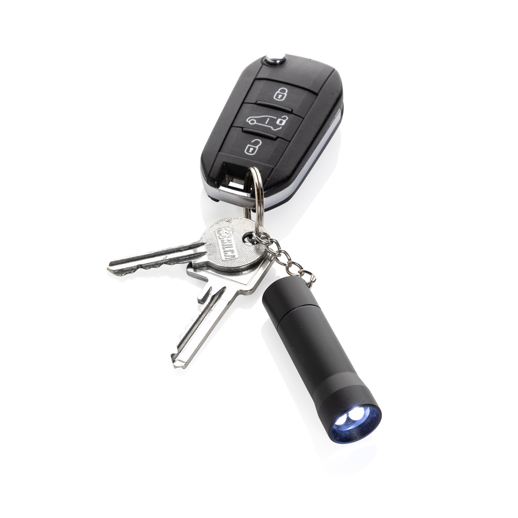 Flash 3-LED-Schlüsselanhänger-Taschenlampe aus RCS-zertifiziertem Recycling-Aluminium Flash 3-LED-Schlüsselanhänger-Taschenlampe aus RCS-zertifiziertem Recycling-Aluminium