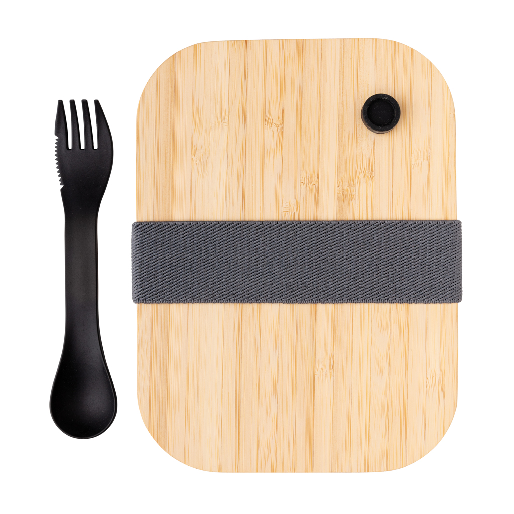 XD Collection Glas-Lunchbox mit Bambusdeckel und Göffel — bedruckbar