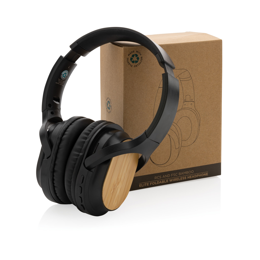 Elite Bluetooth-Kopfhörer aus RCS-ABS und FSC-Bambus, faltbar Elite Bluetooth-Kopfhörer aus RCS-ABS und FSC-Bambus, faltbar