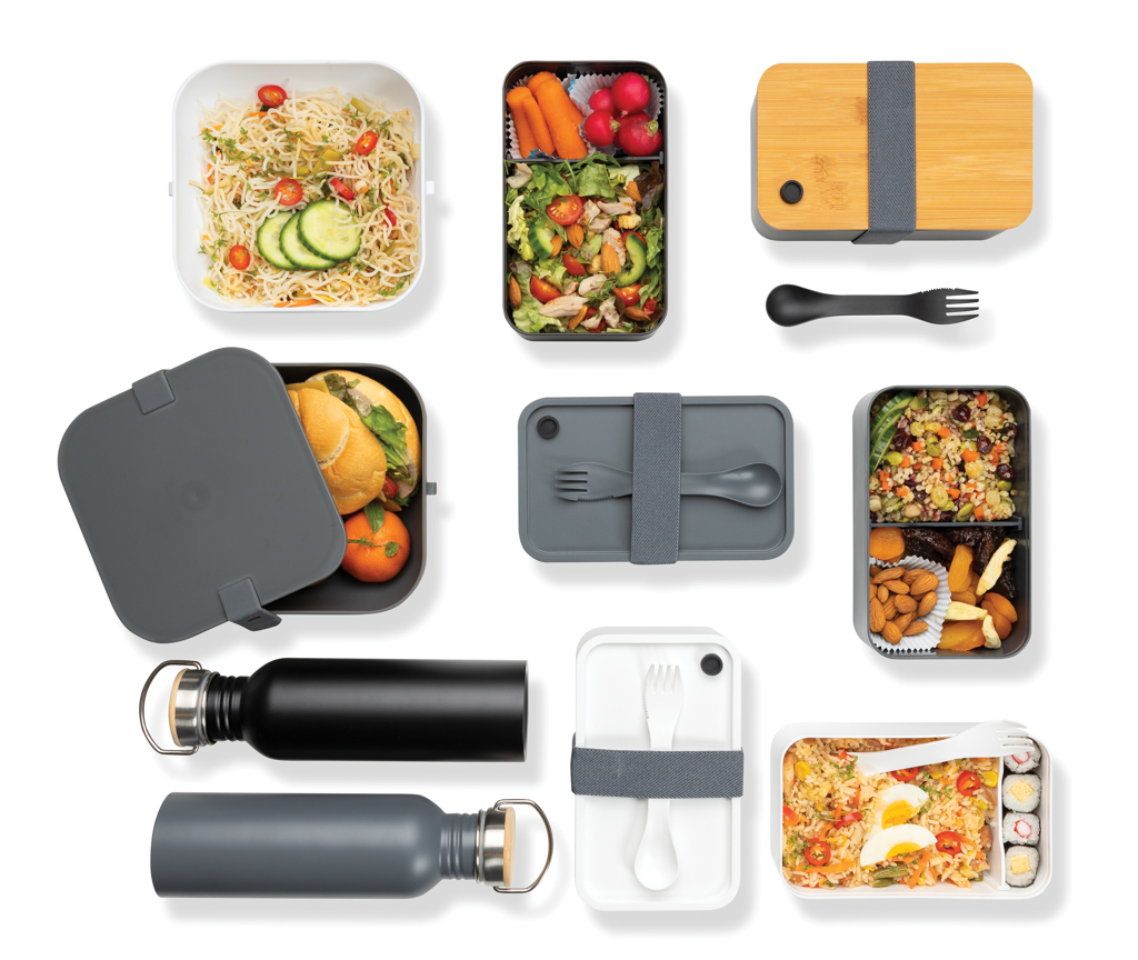 Lunchbox mit Göffel aus PP, 0,8 Liter, BPA-frei, mit Tampondruck