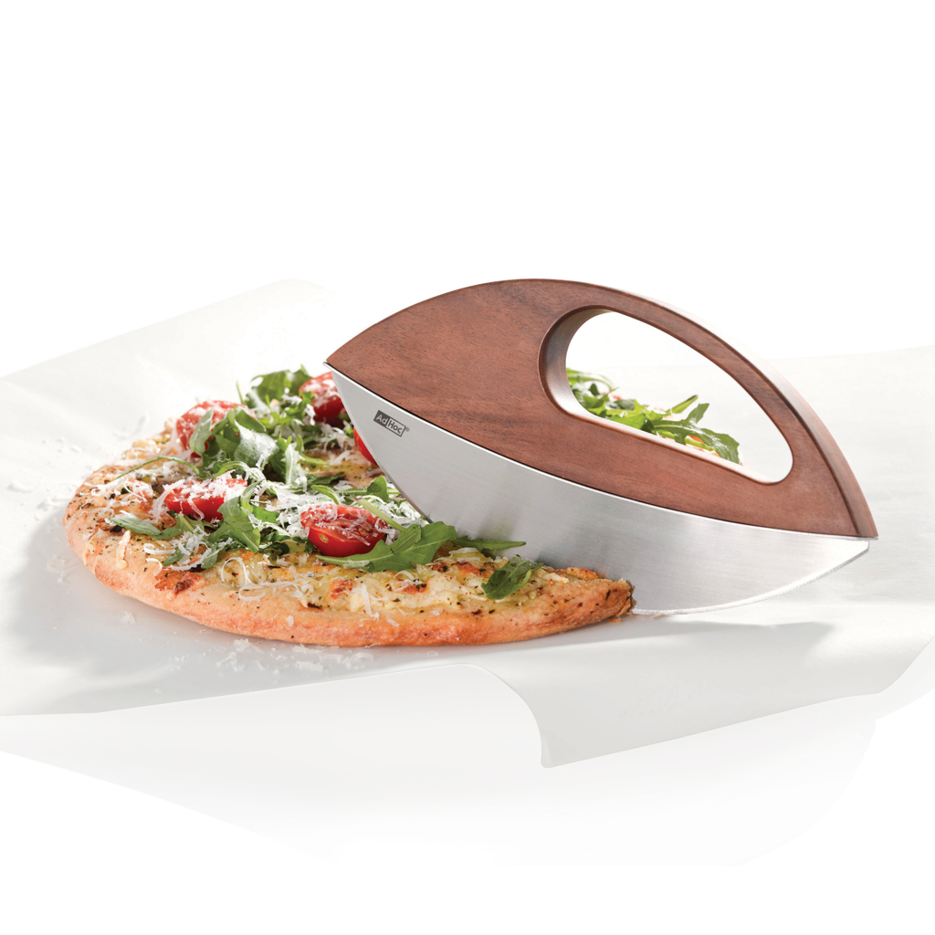 AdHoc Wave Hackmesser und Pizzaschneider mit Ständer aus Akazienholz