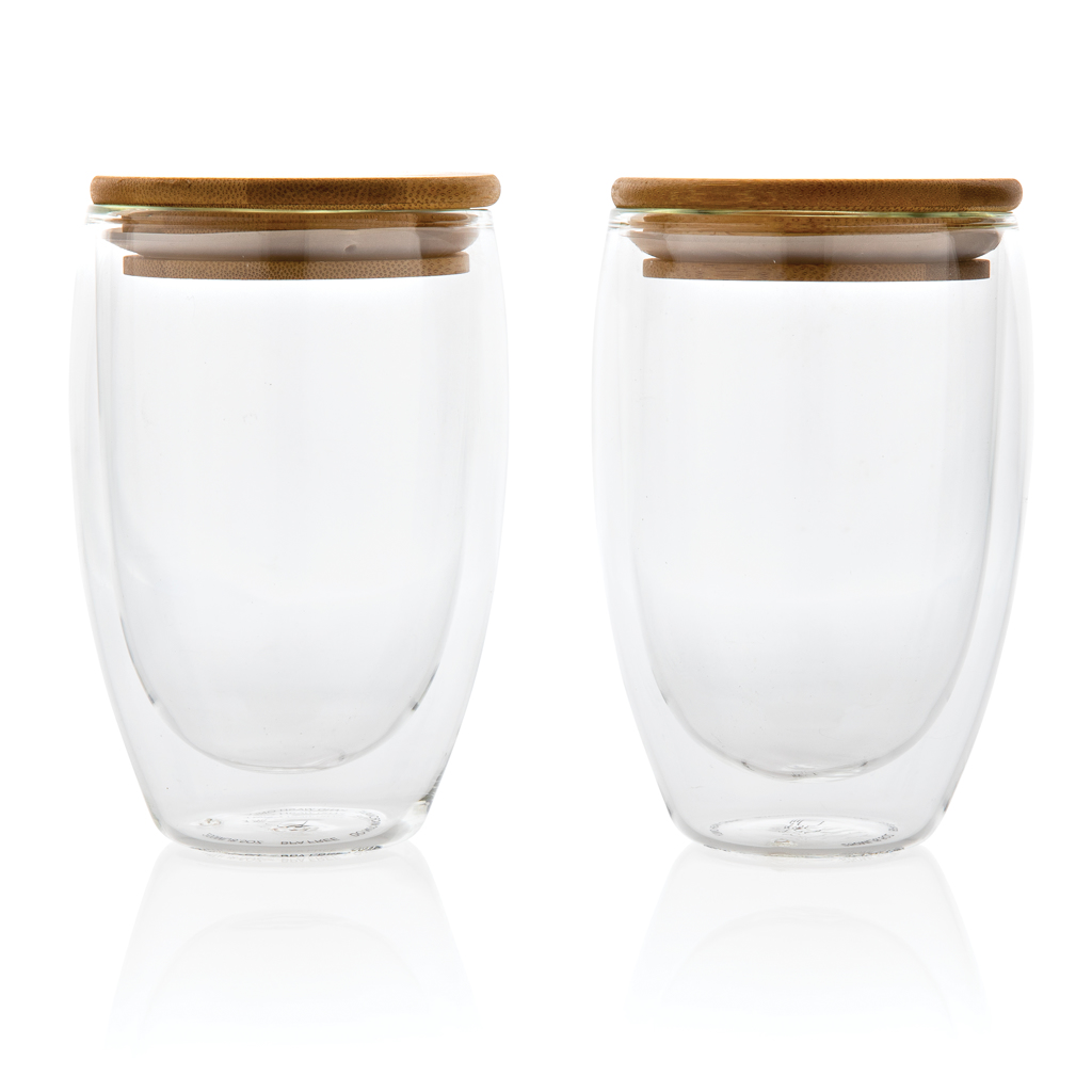 XD Collection Borosilikatglas-Set 350 ml mit Bambusdeckel, bedruckbar XD Collection Borosilikatglas-Set 350 ml mit Bambusdeckel, bedruckbar