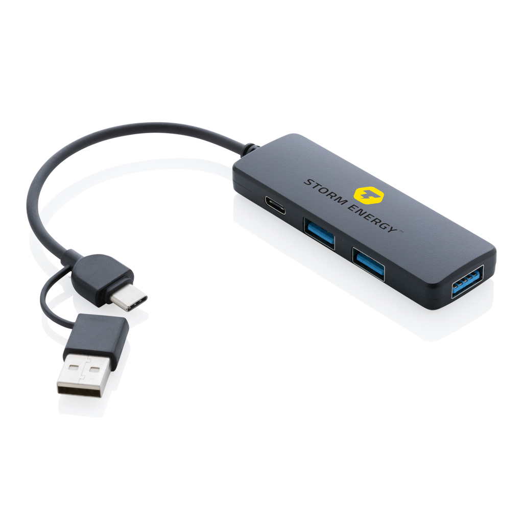 USB-Hub RCS Recycled ABS, dualer Input – Ideales Event-Giveaway mit Logo