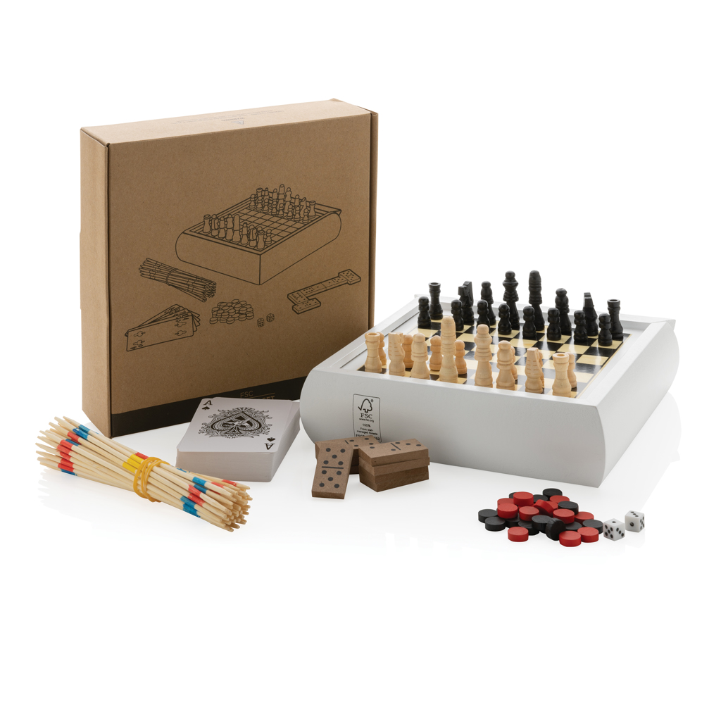 XD Collection 5-in-1 Spieleset aus FSC®-Holz mit Tampondruck