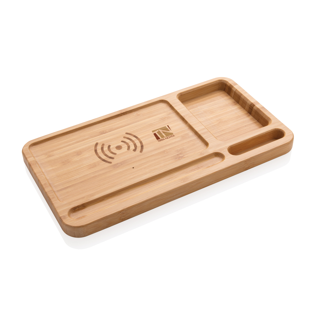 Bambus Schreibtisch-Organizer mit QI 5W Ladefläche – braun Bambus Schreibtisch-Organizer mit QI 5W Ladefläche – braun