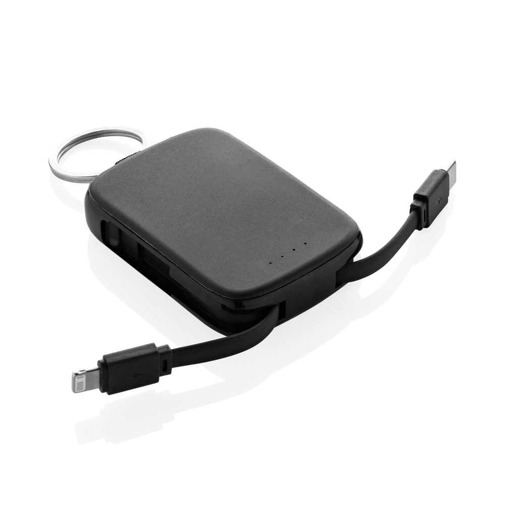 XD Collection Nexo Schlüsselanhänger-Powerbank 2.000 mAh mit Lightning- und USB-C-Kabel – bedruckbar