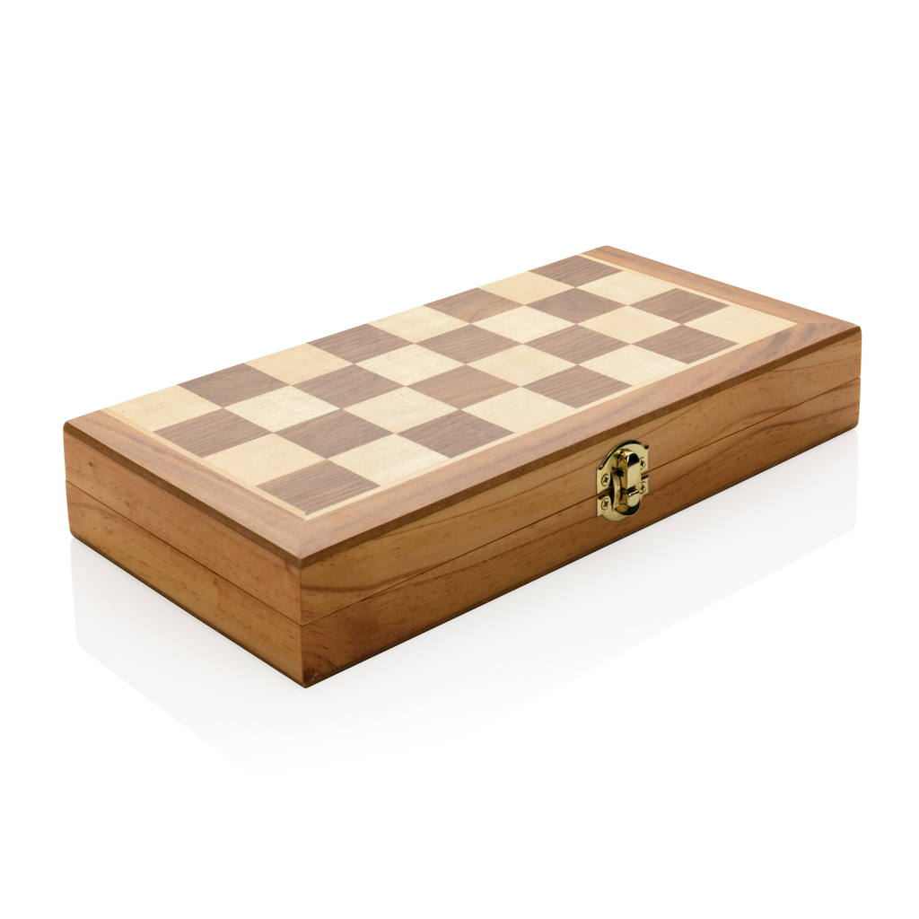 XD Collection Faltbares Schachspiel aus FSC®-Holz – mit Logo bedruckbar