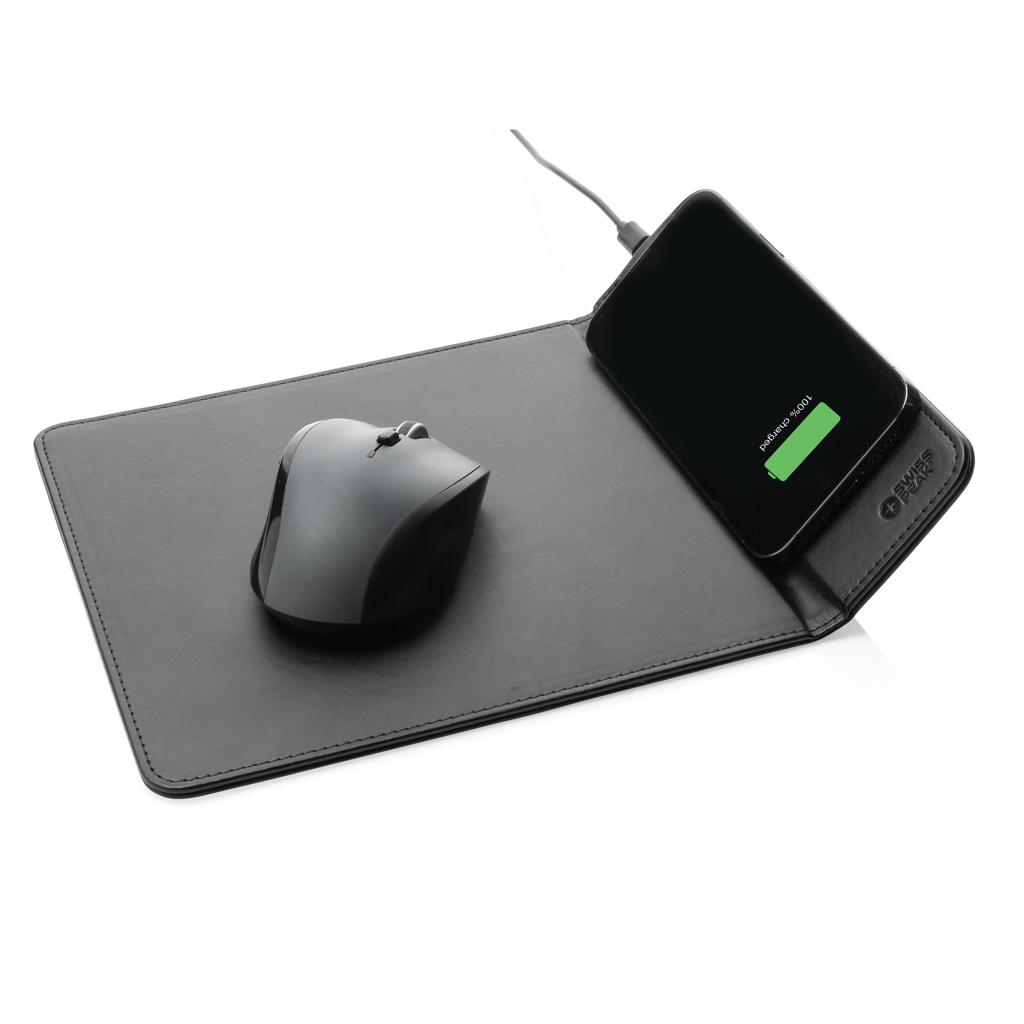 Swiss Peak Mauspad mit 10W Wireless-Charger, PU recycelt