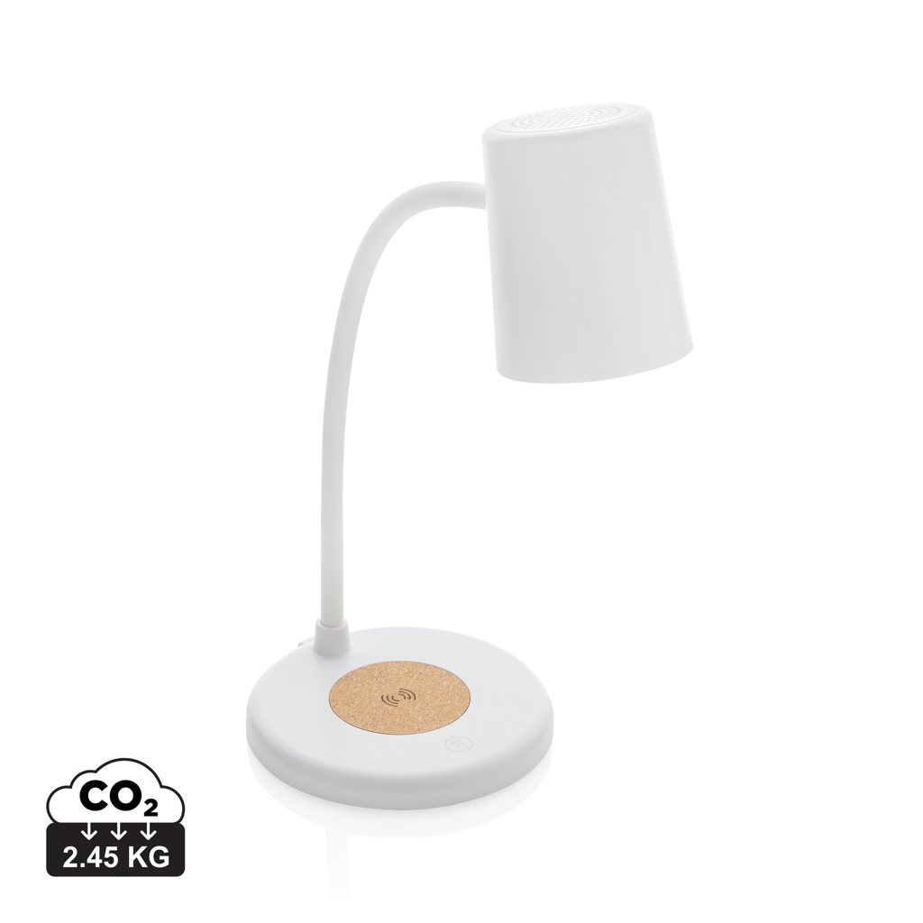 Zenara 15W Wireless Charger mit Schreibtischlampe aus recyceltem ABS und FSC-Kork Zenara 15W Wireless Charger mit Schreibtischlampe aus recyceltem ABS und FSC-Kork