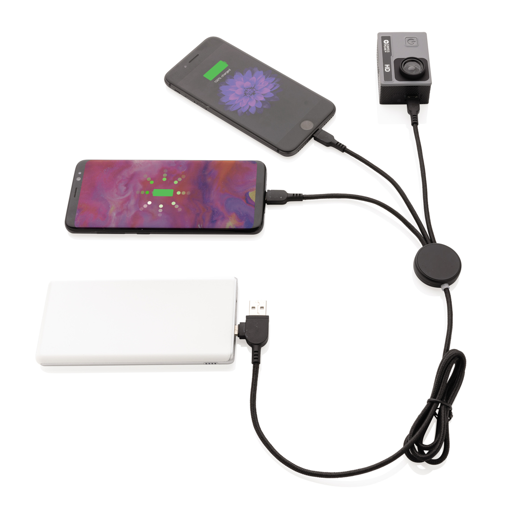PVC-frei 6‑in‑1 Multiladekabel Type‑C/USB, Logo‑LED schwarz PVC-frei 6‑in‑1 Multiladekabel Type‑C/USB, Logo‑LED schwarz