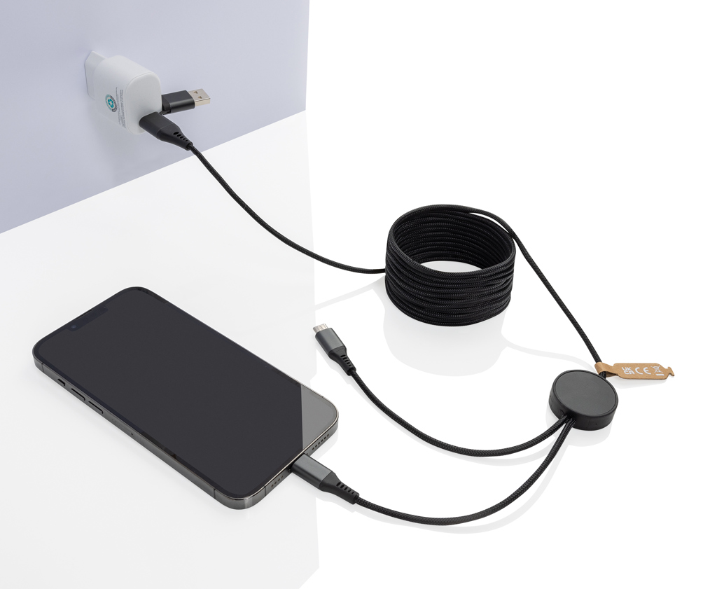 RCS-zertifiziertes 4-in-1 Ladekabel 3m, recycelt – grau RCS-zertifiziertes 4-in-1 Ladekabel 3m, recycelt – grau
