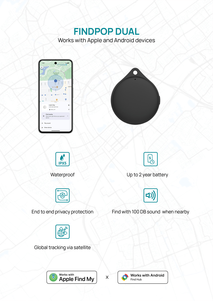 Findpop Bluetooth-Tracker aus RCS-recyceltem ABS, kompatibel mit Apple Find My und Android Find Hub Findpop Bluetooth-Tracker aus RCS-recyceltem ABS, kompatibel mit Apple Find My und Android Find Hub