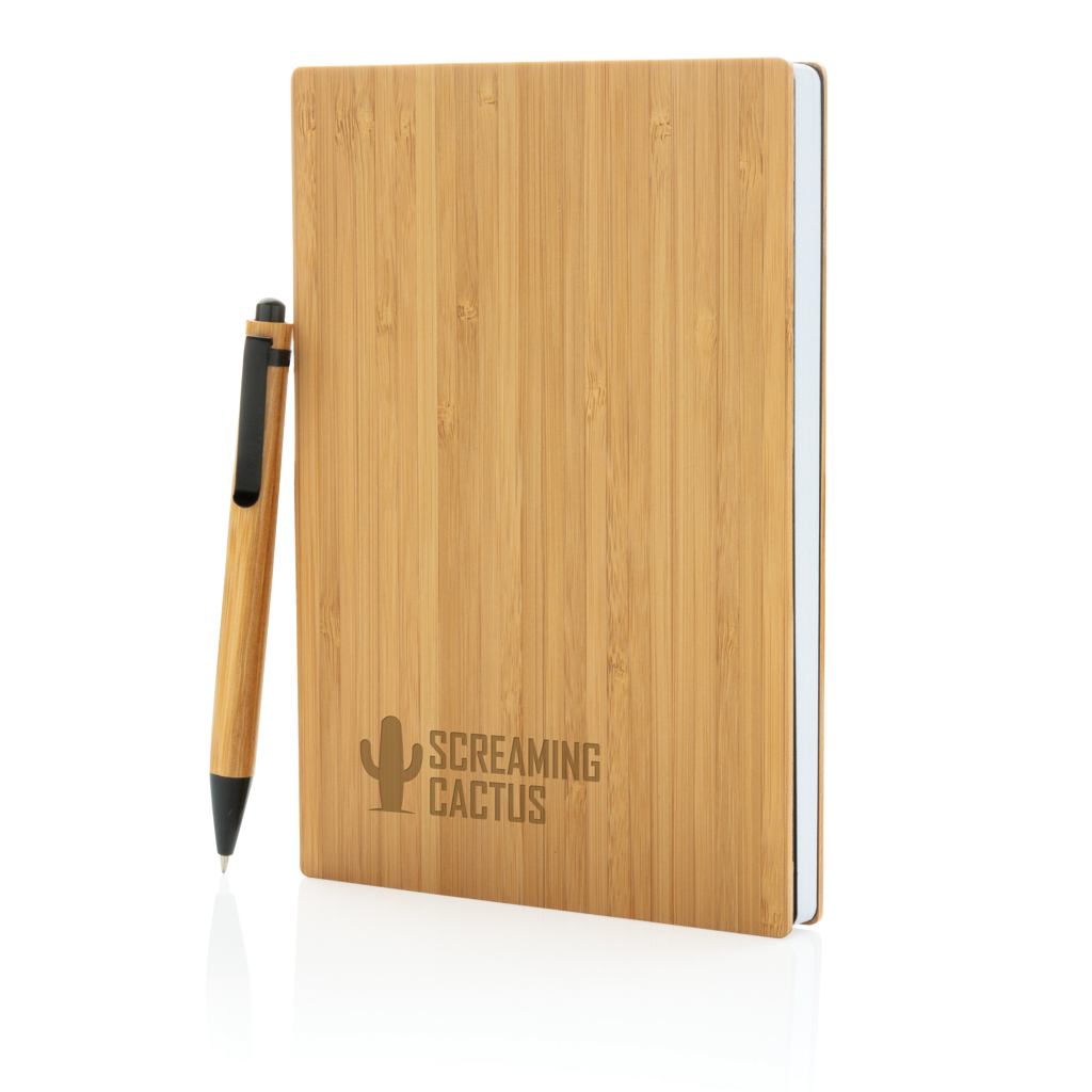 A5 Bambus Notizbuch mit Bambusstift, FSC-Mix, bedruckbar A5 Bambus Notizbuch mit Bambusstift, FSC-Mix, bedruckbar