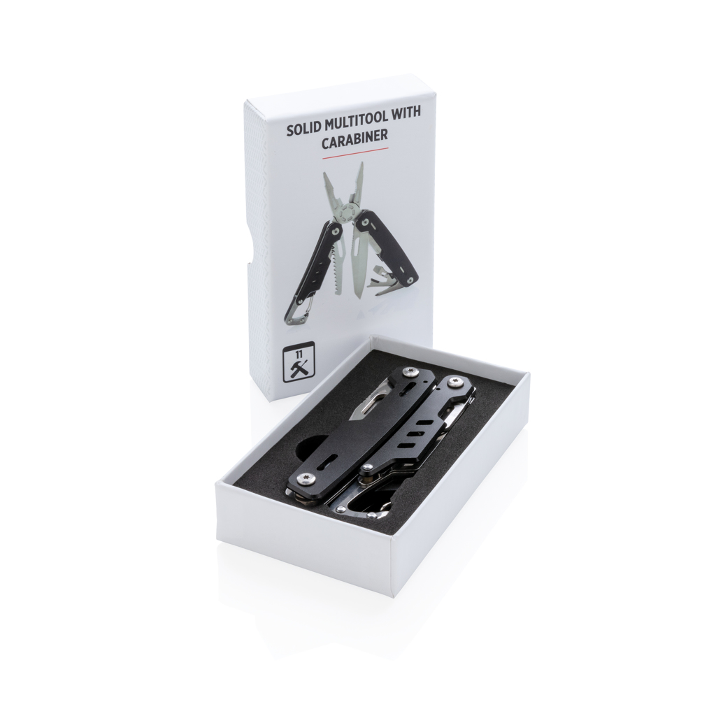 XD Collection Solid Multitool mit Karabiner – 11 Funktionen, Aluminium-Case, individuell bedruckbar