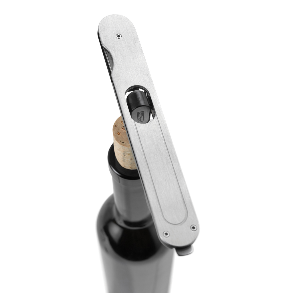 AdHoc PushPull Korkenzieher aus Edelstahl mit Folienschneider – mit Ihrem Logo