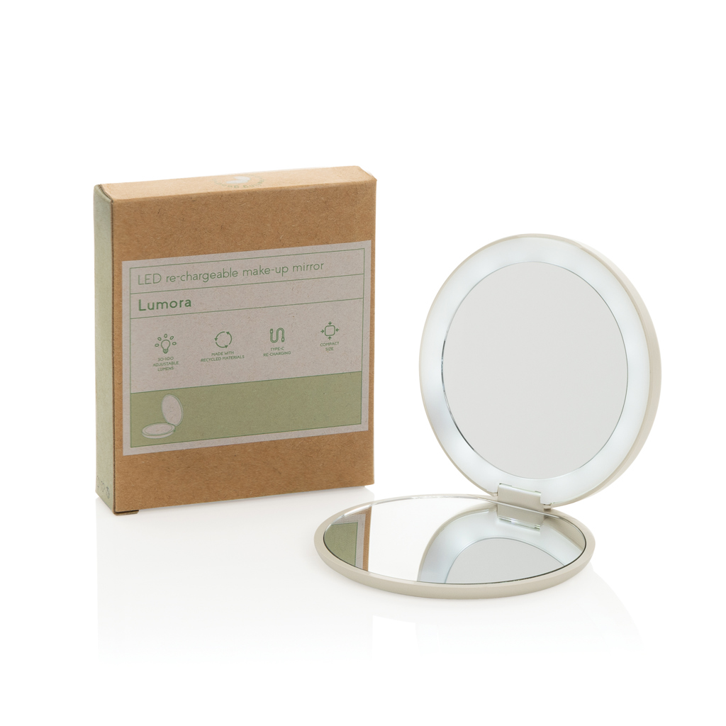 Lumora LED Make-Up-Spiegel mit USB-C-Akku, RCS-Recycling-ABS, bedruckbar Lumora LED Make-Up-Spiegel mit USB-C-Akku, RCS-Recycling-ABS, bedruckbar