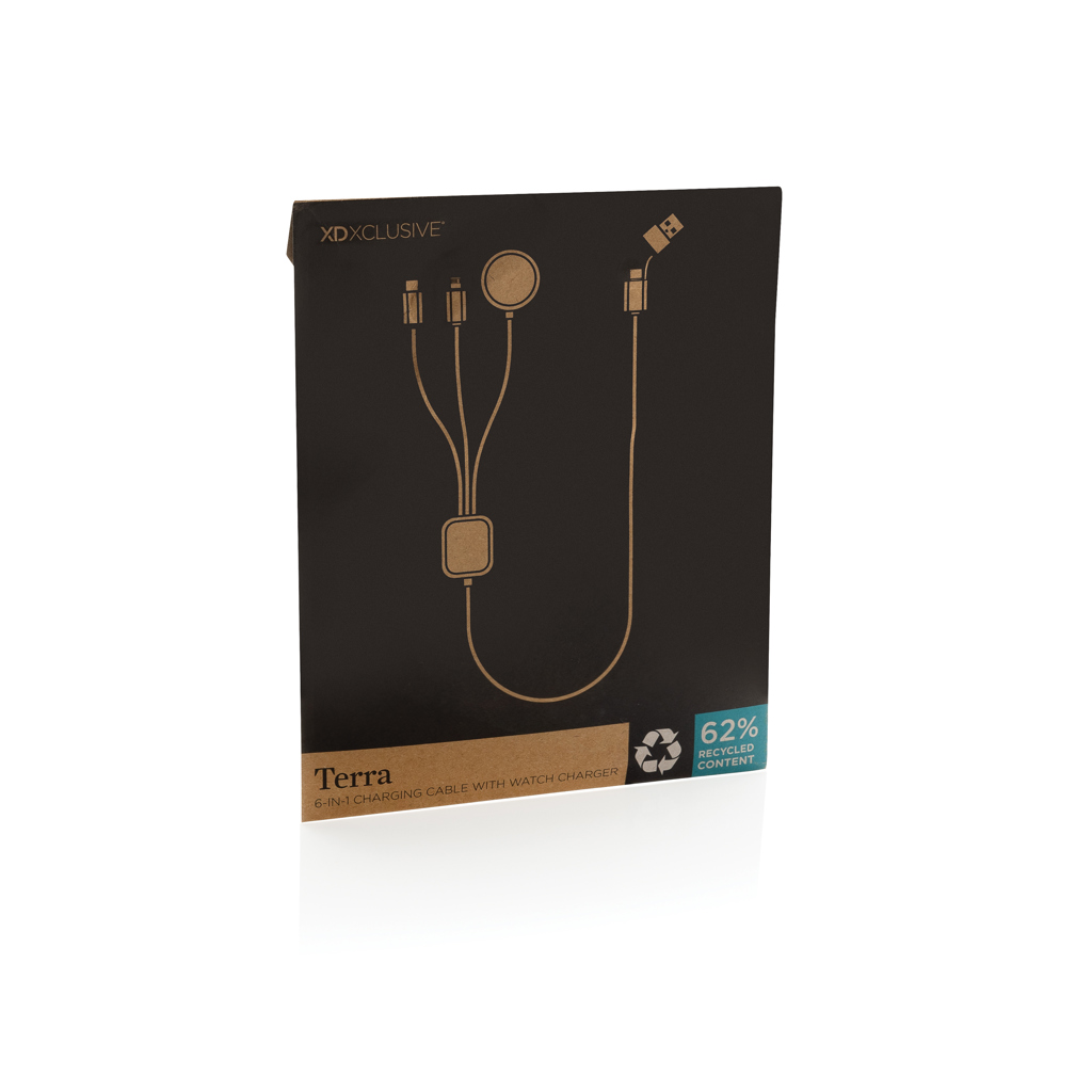 RCS-zertifiziertes 6-in-1 rPET-Ladekabel mit Uhrenlader grau RCS-zertifiziertes 6-in-1 rPET-Ladekabel mit Uhrenlader grau