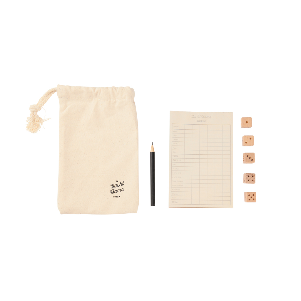 VINGA Yacht Würfelspiel aus FSC-Holz mit Baumwolltasche
