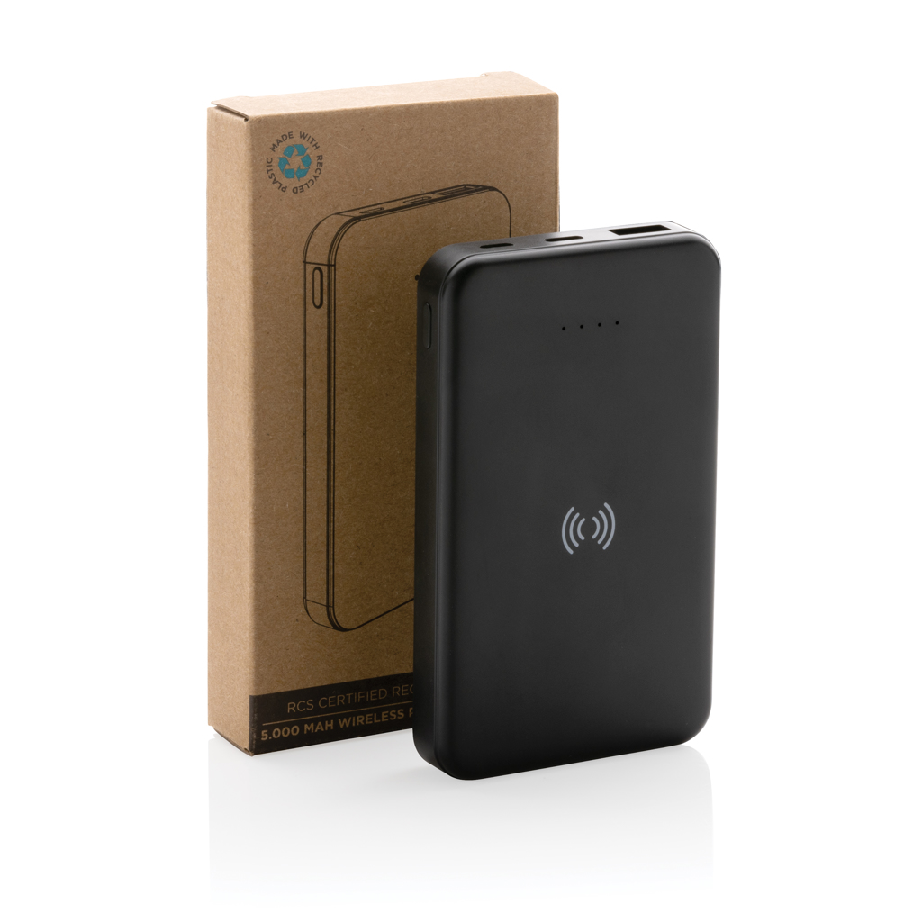 XD Collection Wireless Powerbank 5.000 mAh aus RCS-recyceltem ABS, mit Logo veredelbar