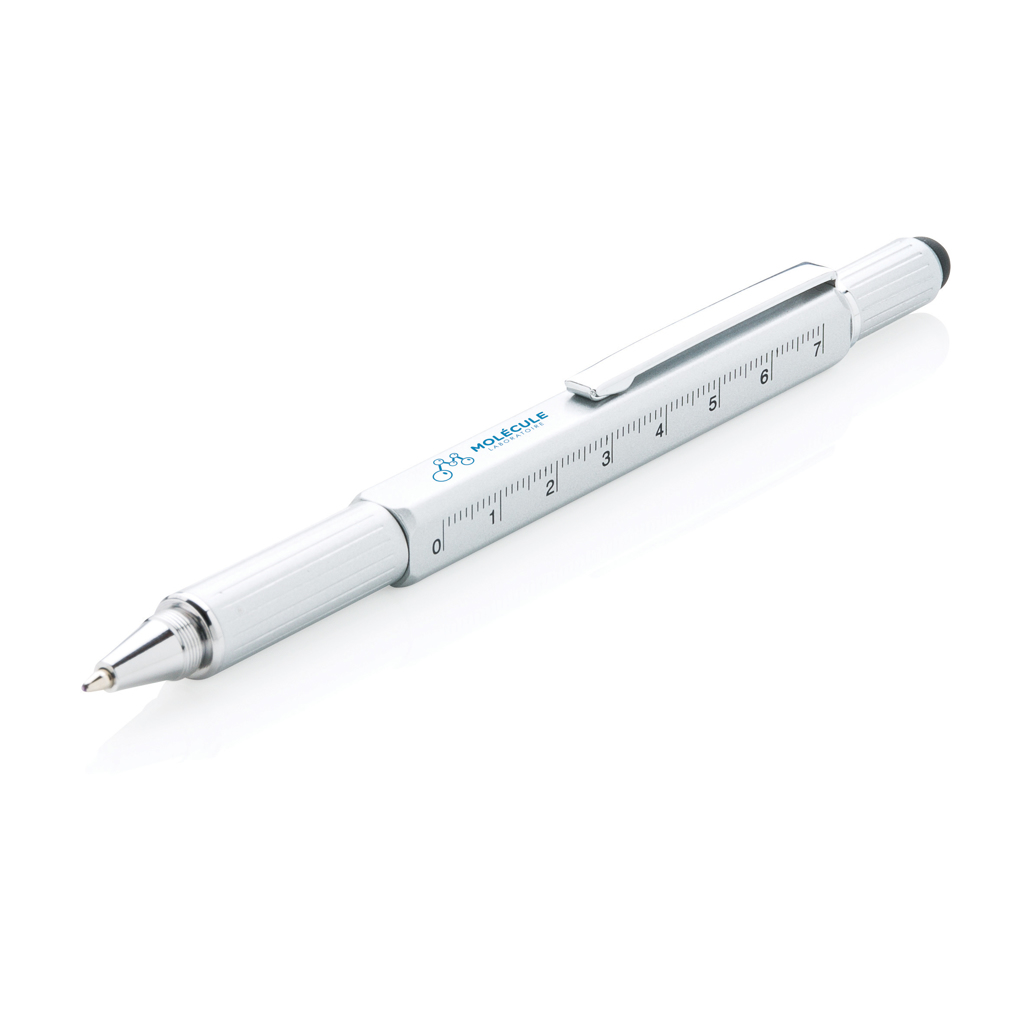XD Collection 5-in-1 Aluminium Tool-Stift mit Wasserwaage, Skala, Schraubendreher und Stylus