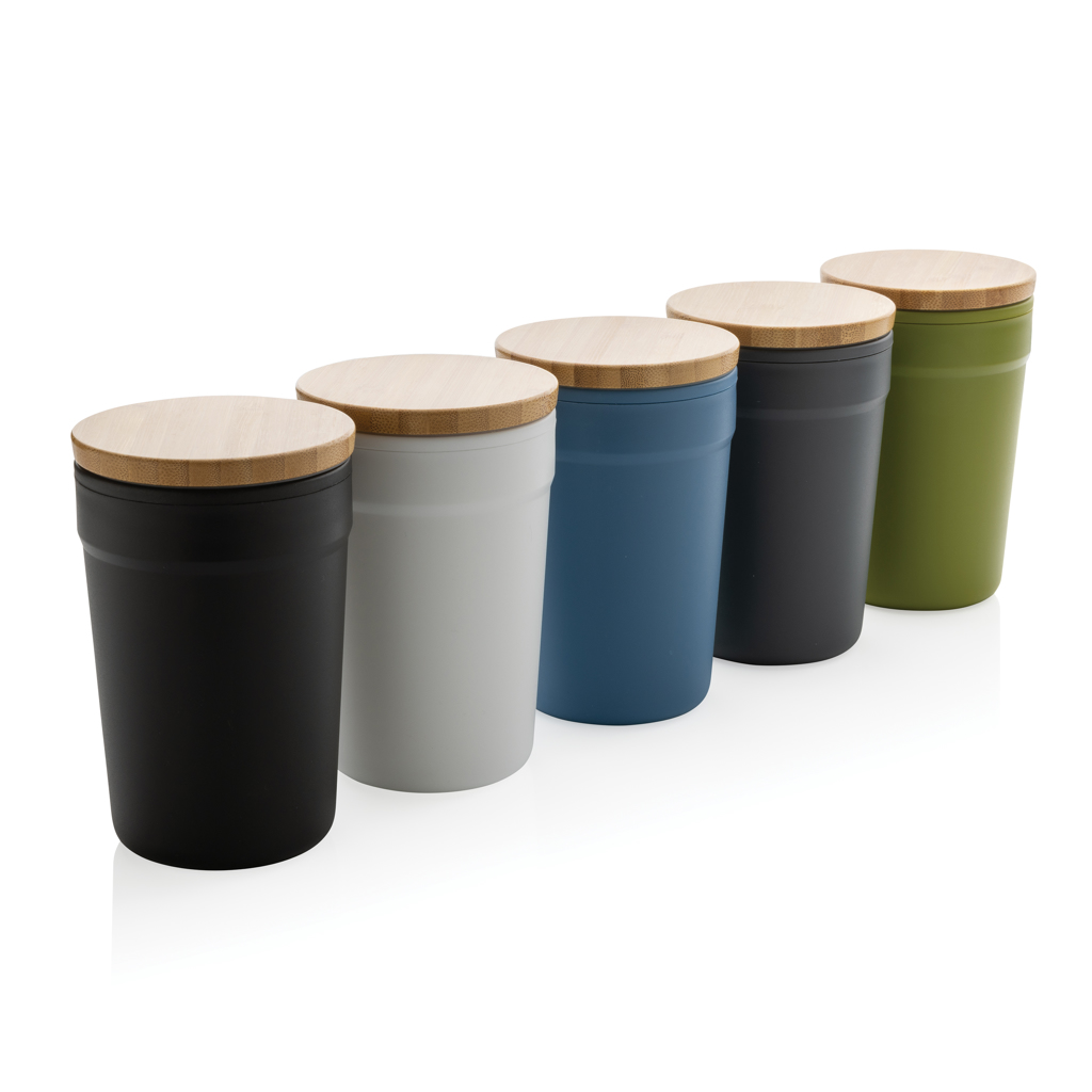 XD Collection GRS rPP-Becher mit Bambusdeckel, 300 ml — bedruckbar als Werbegeschenk XD Collection GRS rPP-Becher mit Bambusdeckel, 300 ml — bedruckbar als Werbegeschenk