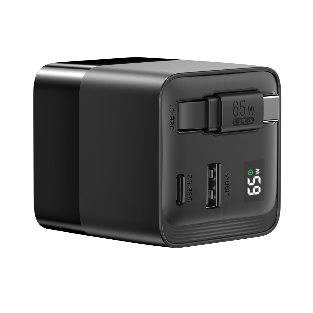RCS‑zert. recyceltes 65W GaN USB‑C Ladegerät – schwarz