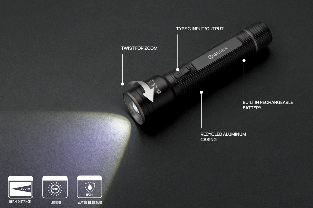 Gear X LED-Taschenlampe RCS-Aluminium 800 Lumen mit USB-C-Akku Gear X LED-Taschenlampe RCS-Aluminium 800 Lumen mit USB-C-Akku