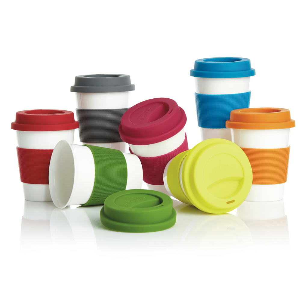 ECO PLA Kaffeebecher 350 ml mit Silikongriff – bedruckbar