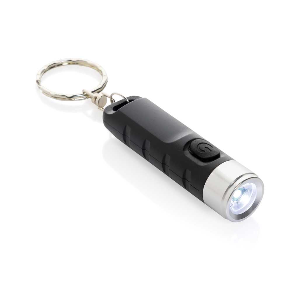 Globix USB Schlüsselanhänger-Taschenlampe aus recyceltem ABS – mit Tampondruck