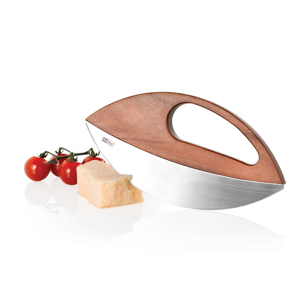 AdHoc Wave Hackmesser und Pizzaschneider mit Ständer aus Akazienholz