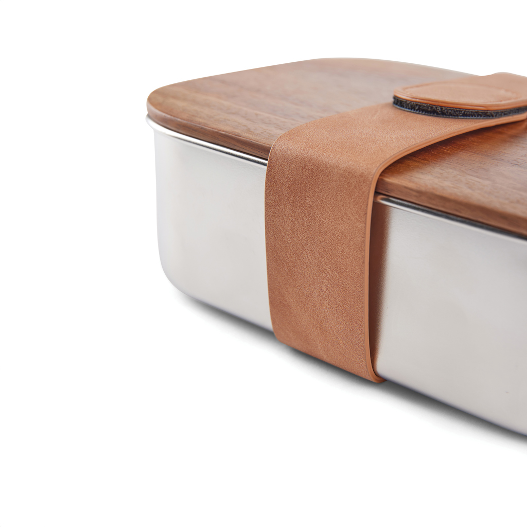 VINGA Ciro Lunchbox aus 39 % RCS-recyceltem Edelstahl mit FSC-Akazienholz-Deckel