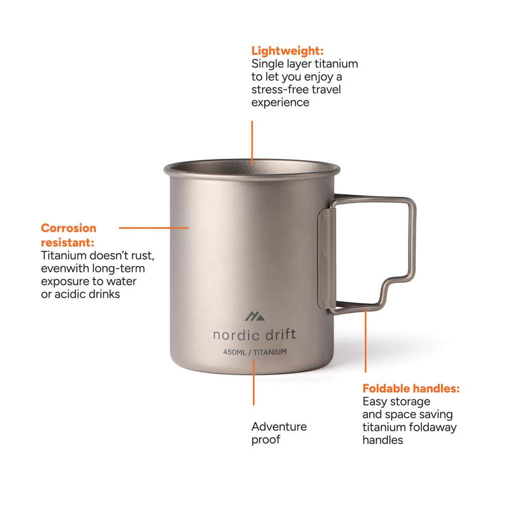 Nordic Drift Trail ultraleichter Titan-Becher 450 ml mit Lasergravur