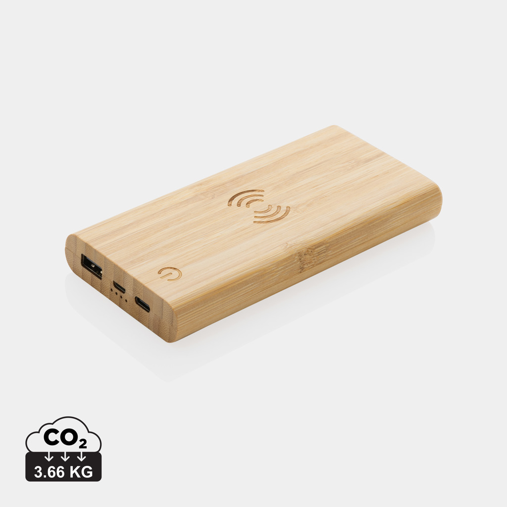 Bambus-Powerbank 8000mAh mit Wireless Charging – Stilvolles Eventgeschenk mit Logo