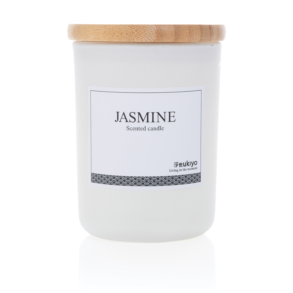 Ukiyo Deluxe Duftkerze mit Bambusdeckel, Jasmin im Glas Ukiyo Deluxe Duftkerze mit Bambusdeckel, Jasmin im Glas