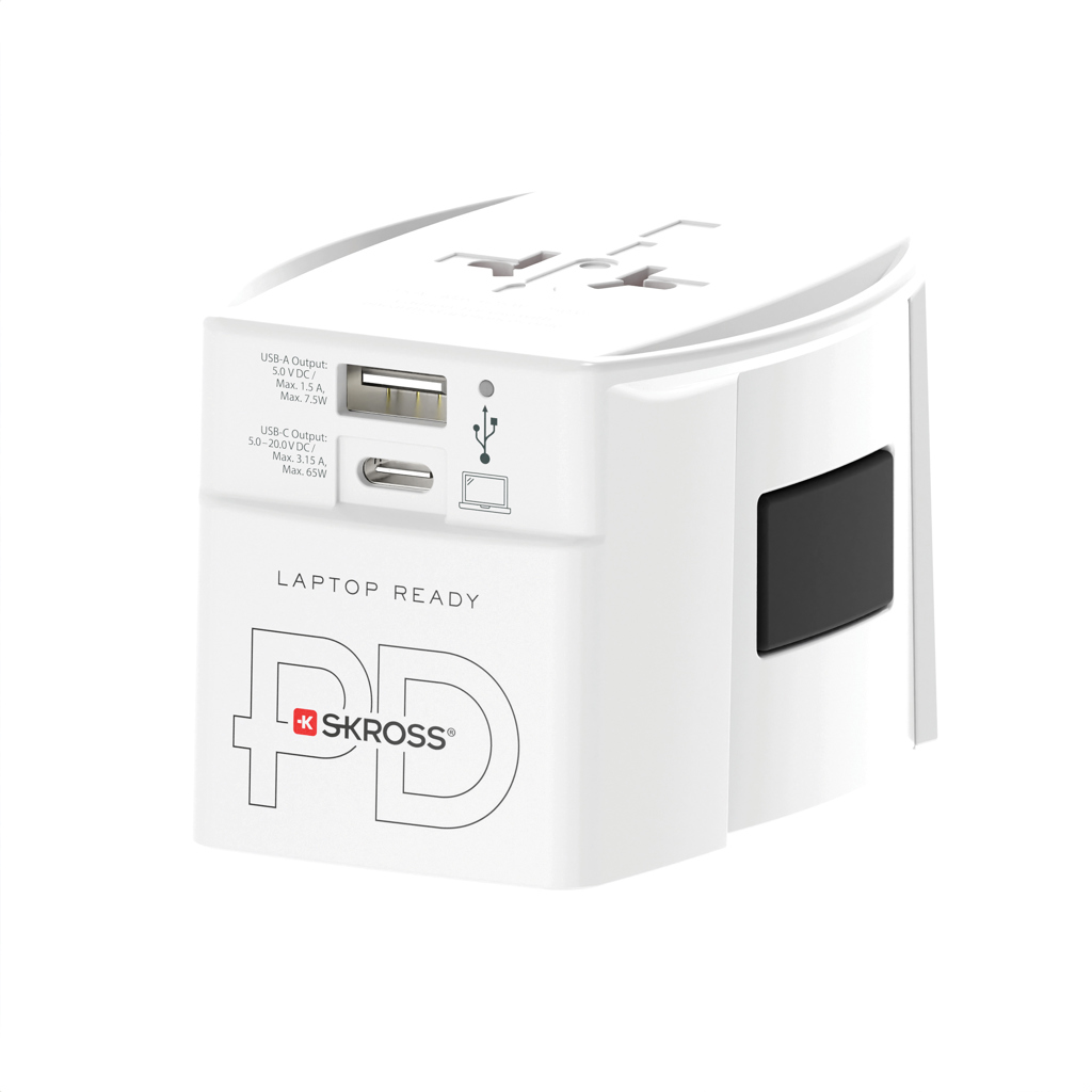 SKROSS 65W Reiseadapter USB‑C PD + USB, Kabel, weiß