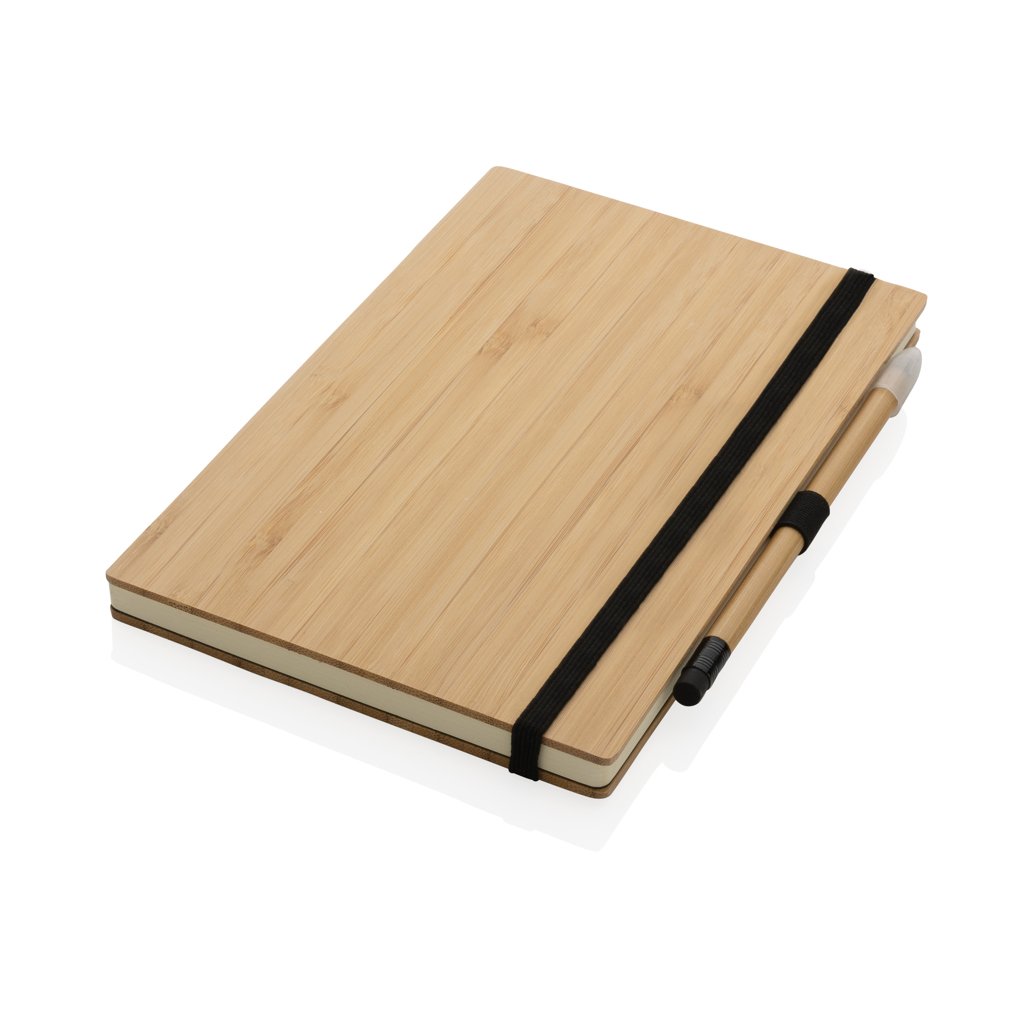 XD Collection FSC-Bambus-Notizbuch mit Infinity-Bleistift im Set — bedruckbar