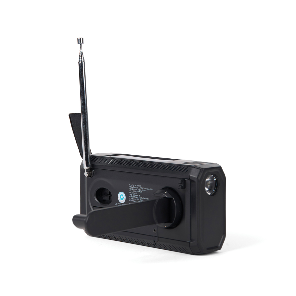 Nordic Drift Titan Notfallradio IPX4 mit Handkurbel, Solarpanel und 4000-mAh-Powerbank – mit Logo bedruckbar