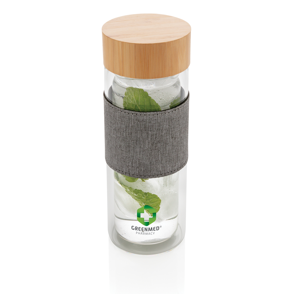 Borosilikatglasflasche Bambusdeckel doppelwandig transparent