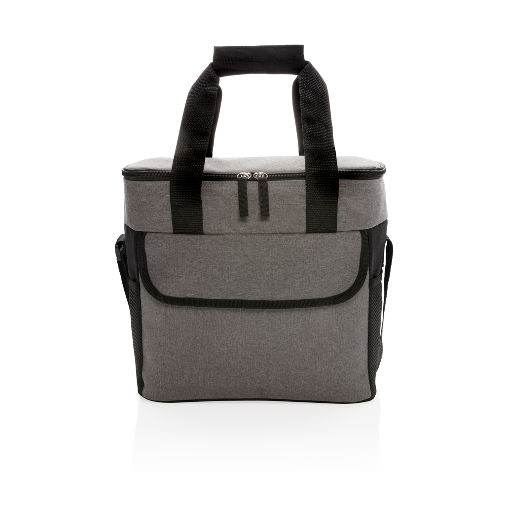 XD Collection Große Kühltasche 600D Polyester für 20 Dosen, grau, mit Logo bedruckbar