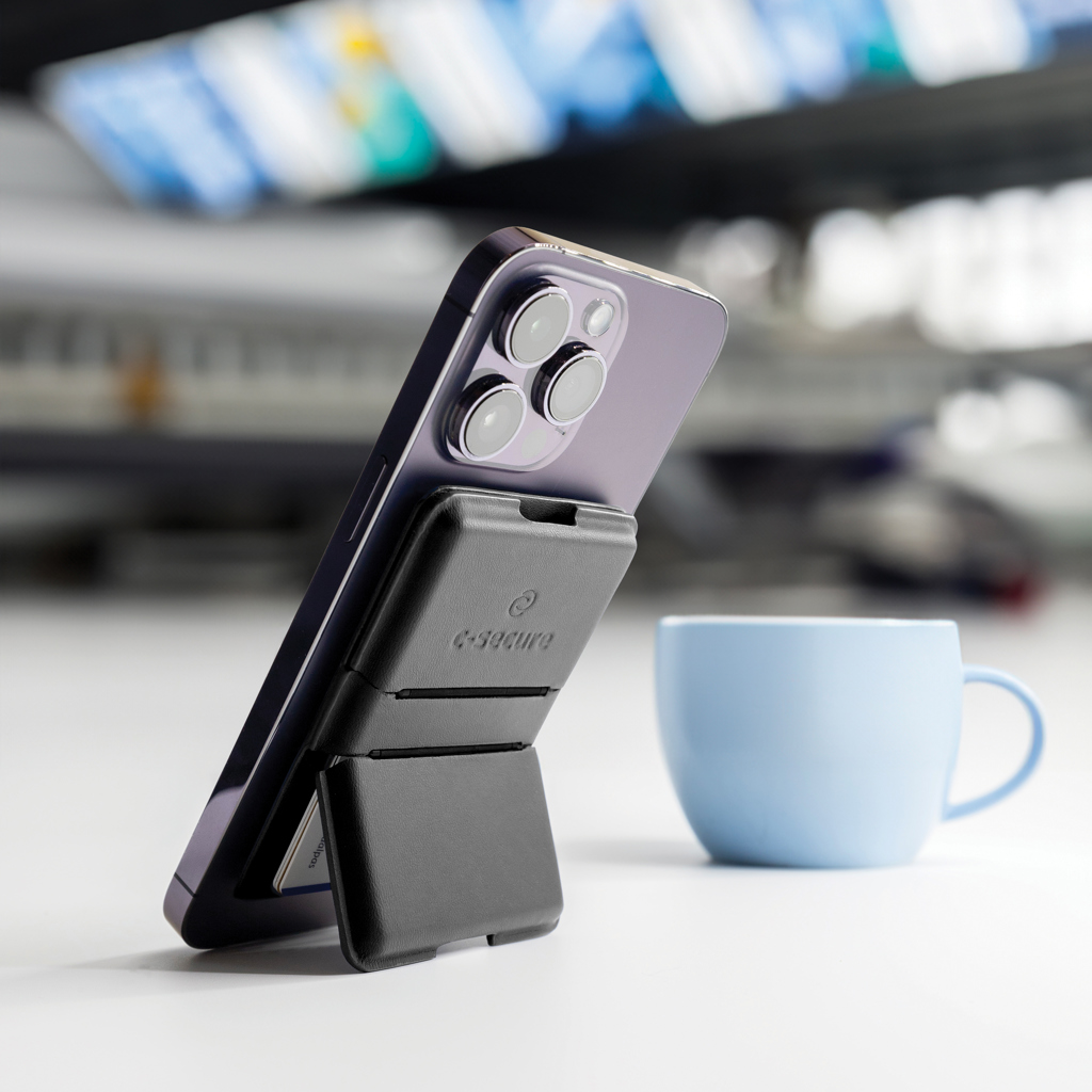 MagSafe iPhone RFID Kartenetui Ständer PU – schwarz
